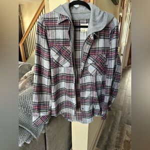 Flannel Shirt Jacket with Hood